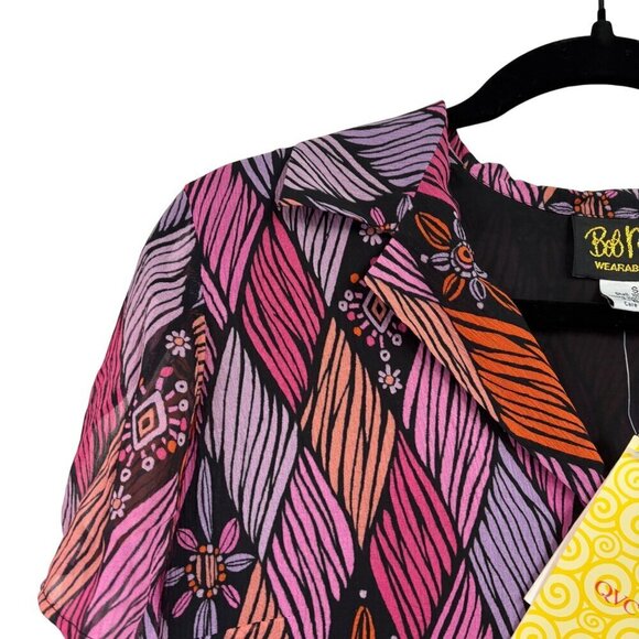 NWT Bob Mackie Silk Button Up Blouse Wearable Art Vibrant Shirt Size S - Picture 2 of 10